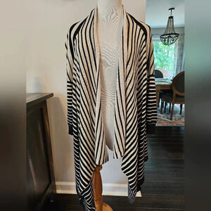 Boston Proper •Size Medium• Black Gold Shimmer Striped Open Cardigan Sweater